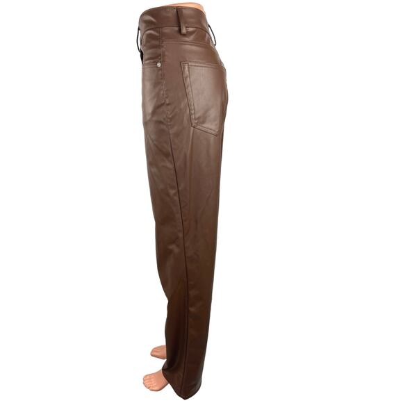 H&M Divided Brown 90's Faux Leather High Rise Straight Leg Loose Fit Pants Sz 6 - Picture 2 of 5